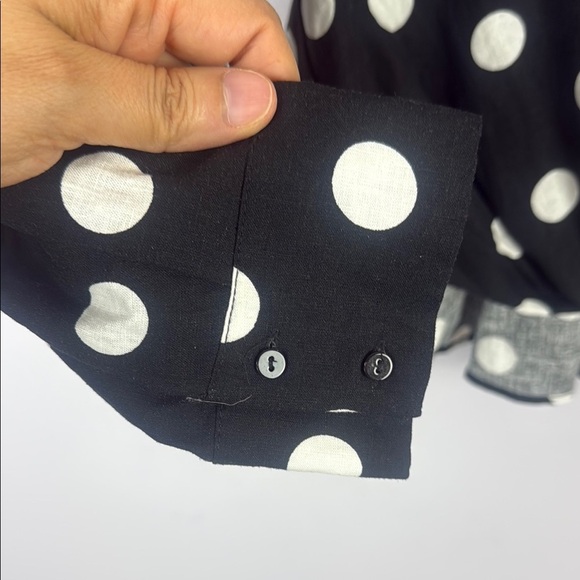 Zara Linen Blend Polka Black and White Wrap Blouse with Long Sleeves Size Large - Picture 6 of 11